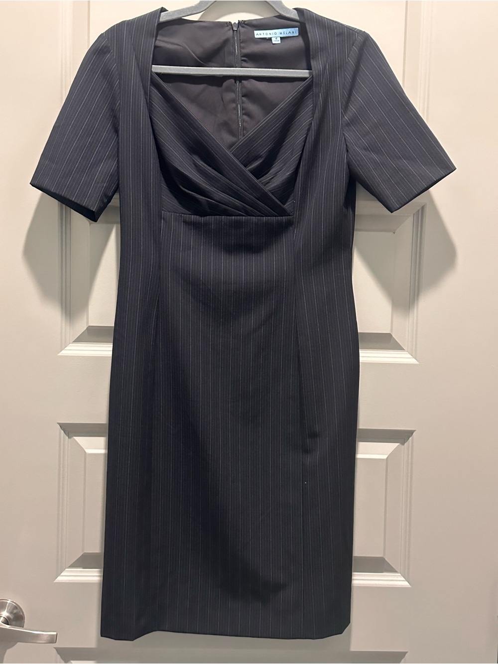 Navy Pinstripe Sheath Dress